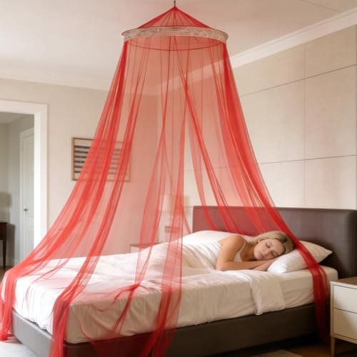 HATFRYF Dome Mosquito Net, Bed Canopy, Dome Canopy Bed Large Hanging, Mosquito Net for Travel&Room Single to Double Universal, Breathable Mesh Effective Anti, Girls Boy Room Decor - Red — view 6