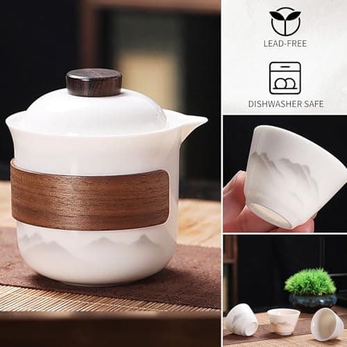Porcelain Chinese Gongfu Tea Set,Portable Ceramic Teapot Set,Portable All in One Mini Travel Bag for Travel,Home,Gifting,Outdoor Camping Picnic and Office Business Hotel Tea Lover — view 5