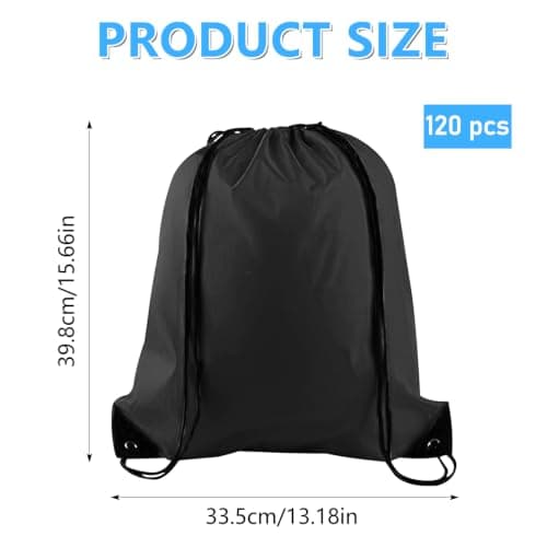 120 Pack Drawstring Bags Bulk, Black Polyester Gym Bag, Cinch Sack Backpack — view 2