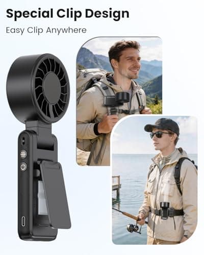Joneytech Turbo Hand held Fan, High-Speed Portable Fan with Strong Airflow 4-in-1 Mini Small Clip/Neck/Desk/Travel Fan 360° Rotation Rechargeable Personal Fan for Travel Holiday essentials(Black — view 5