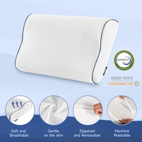 Z-hom Memory Foam Pillow, 59x 39 x 10/12 cm, Comfort Pillows for Neck Shoulder Pain Sleeping, Ergonomic Neck Support Pillow, Cervical Pillow (White) — view 3