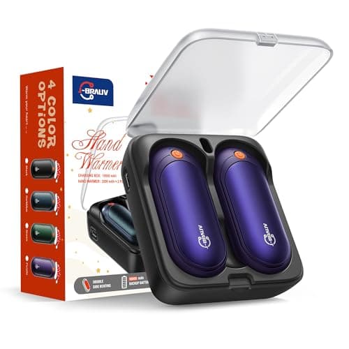 J-BRAUV Electric Hand Warmers Rechargeable 2 Pack, 2000mAh Reusable Hand Warmers with Charging Case 10000mAh, 5 Levels Heat Double Sided USB C Hand Warmer Up to 24H Heating, Golf Gifts for Men Women — view 2