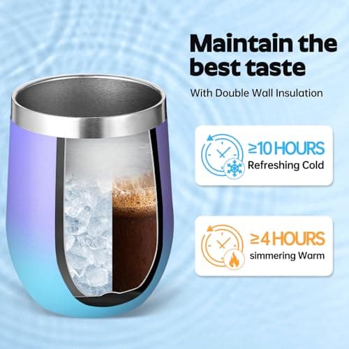 Volhoply 12oz Stainless Steel Wine Tumbler with Lid and Straw,350ml Double Wall Vacuum Insulated Stemless Wine Glasses,Travel Coffee Mug for Cold Drinks,Tumblers Gifts for Women（Purple Bule,1 Set） — view 5