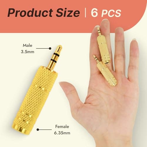 6 Pack 6.35mm Male to 3.5mm Female Headphone Jack Adapter, Gold-Plated Audio Adaptor for Amplifier, Guitar, Piano, Speaker, Stereo, Aux, Mic ,Copper Anti-Magnetic Trs Converter for High, Fidelity Soun — view 2