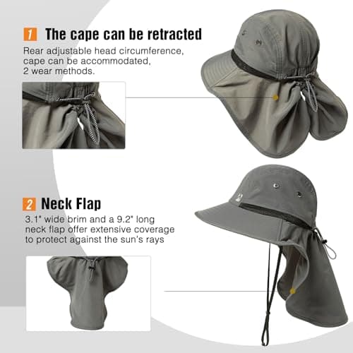 TOP-EX Waterproof Sun Hat with Neck Flap, Dark Grey, L/XL — view 4