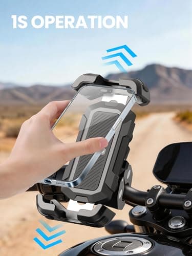tounee Motorcycle Phone Mount - Dual Vibration Dampener, Tool-Free Bike Phone Holder Handlebar Clip & Secure Lock for iPhone 16/15 Pro Max, 4.7-6.7" Phones - Black — view 4