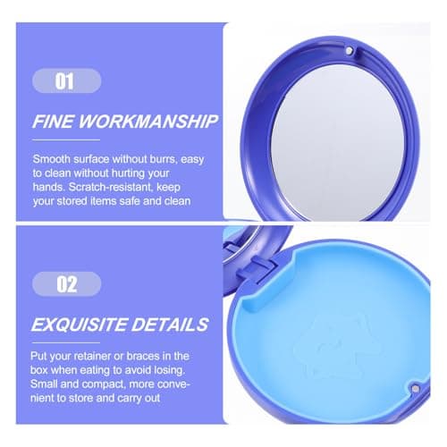 Zerodeko Portable Retainer Case with Mirror, ABS Blue Dustproof Storage Box — view 3