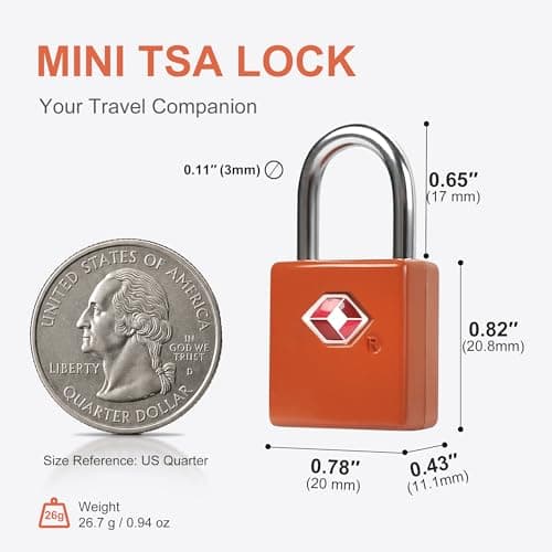 UP Security TSA Locks for Luggage with Keys, Luggage Locks TSA Approved 4 Pack, International Travel Essentials, Small Padlock with Key, Mini Padlock for Suitcase, Backpack, Orange, Compact Minimalist — view 5
