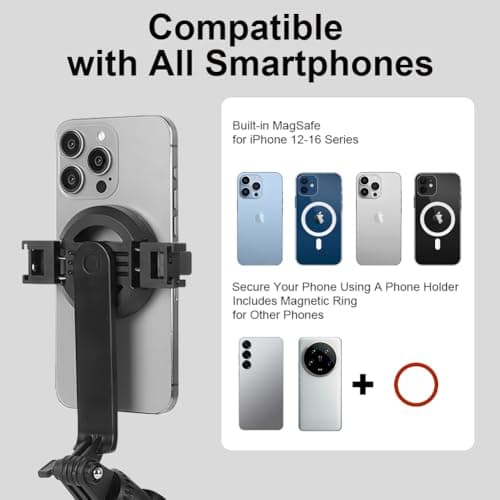 AOOTE Magnetic Selfie Stick Tripod, 154cm Extendable and Portable Selfie Stick with Detachable Wireless Remote＆Phone Clip, Magnetic Attraction Mobile Phone Tripod Stand Compatible with iPhone,Android — view 6