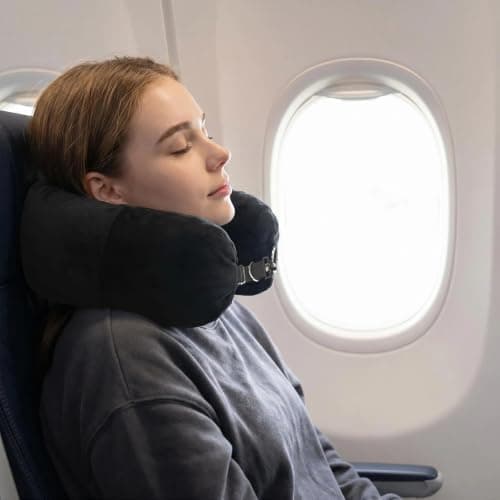 Inflatable Travel Pillow, Black Portable U-Shaped Neck Pillow for Aeroplane Flights Car Train Office, Soft Multifunctional Head Rest Cushion with Compact Carry Bag for Adults Kids Long Journey Sleep — view 4