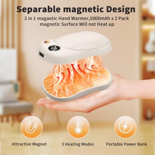 HONEYYEAR Hand Warmers Rechargeable 2 Pack, 10000mAh Electric Hand Warmers, Reusable Portable Pocket Heater, LED Display & 3 Levels, Gifts for Christmas, Outdoor, Golf, Travel, Hunting, Camping — view 2