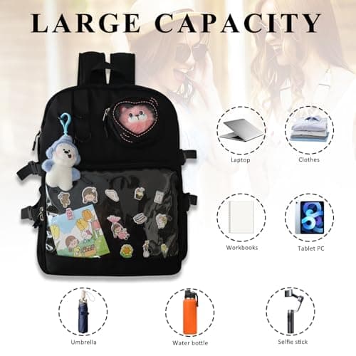MOVOYEE Backpack for Travel Backpack Hiking Work Casual Daypack Backpacks BookBags Women Men,Clear Backpack,Cute Ita Bag, 01-black With 2 Clear Windows, L, Fashion,modern,classic,casual,sports — view 4
