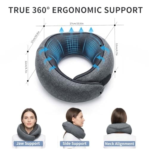 Cilnos Travel Pillow with Light Blocking Hood, Memory Foam Neck Pillow with 360° Ergonomic Support, Hooded Flight Pillow for Plane, Car & Home, Travel Neck Pillow for Adults & Kids (Dark Gray) — view 3