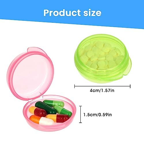 WLLHYF 5 Packs Mini Pill Case Small Pill Organizer Box Portable Vitamin Holder Travel Pill Container for Pocket Purse Pills Storage Box to Hold Medicine Cod Liver Oil (Yellow+Green+Blue+Purple+Pink) — view 2