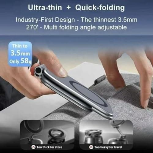Ultra-Thin 270° Foldable Magnetic Car Phone Mount,Ultra-Slim Shockproof Magnetic Phone Holder,Dual Magnet Gym Phone Mount,Ultrathin Adjustable Cell Phone Holder for Car Dashboard, Gym & Office — view 5