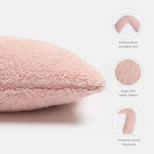 OHS Teddy Pillow V Shaped Blush Pink, Pregnancy Pillows for Sleeping Relaxing Super Soft Warm Comfy Pillow Snuggle V Shaped Cushion for Bed, 68 x 45 x 18cm — view 5