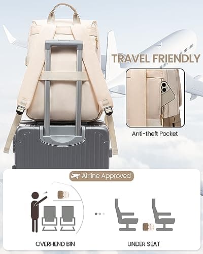 LOVEVOOK Laptop Backpack Women 15.6 inch, Vintage Rucksack Bag for Ladies, Fashion School Bags with USB Charging Port, Casual Work Daypacks for University Teacher College Travel, Beige Khaki — view 6