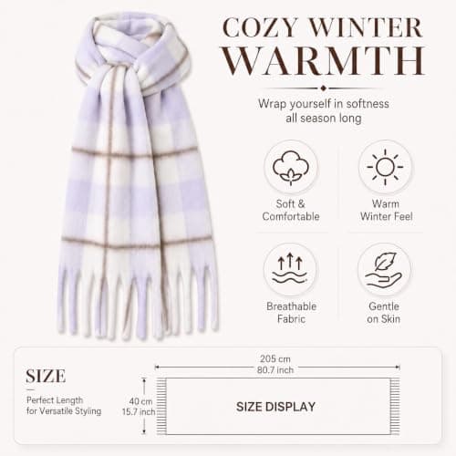 Fjquamitix Womens Blanket Scarves Winter Warm Tartan Plaid with Fringes — view 2