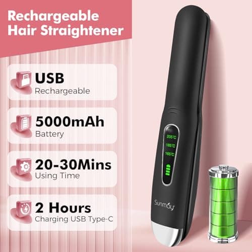 SUNMAY Voga 2 in 1 Cordless Hair Straighteners and Curler, Travel Wireless Portable USB Rechargeable Straightener, Mini Flat Iron Curling Wand with Titanium Plate –3 Temperature Temps, 5000mAh Battery — view 6