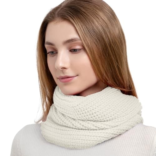 SGQTZDZQ Infinity Scarf Thermal Knitted Scarf, Neck Warmer Loop Scarf for Women, Winter Burgundy Scarf Women Scarf Gifts for Women (White)