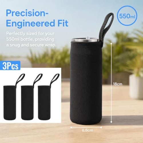 Premium Neoprene Water Bottle Carrier Bag 3 Pack, Insulated Portable Sleeve Cover with Durable Handle, Compatible with 18.5 oz Glass and Stainless Steel Bottles for Hiking, Gym, Travel — view 2
