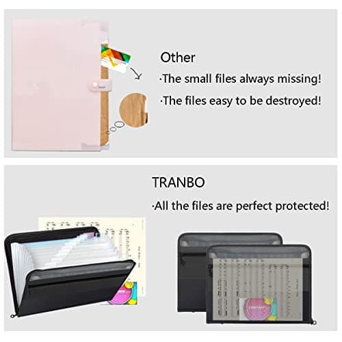 TRANBO 13 Pockets Expanding File Folder with Zipper Closure, A4 Plastic Document Wallet Organizer with Handy Small Items Front Pocket for Personal Office Stationary Storage(Black) — view 3