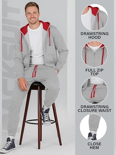 Love My Fashions® Men’s Tracksuit Full Sleeve Contrast Fleece Top & Bottom Cord Set Zipper Hood Jogging Suit Set Plus Sizes — view 5