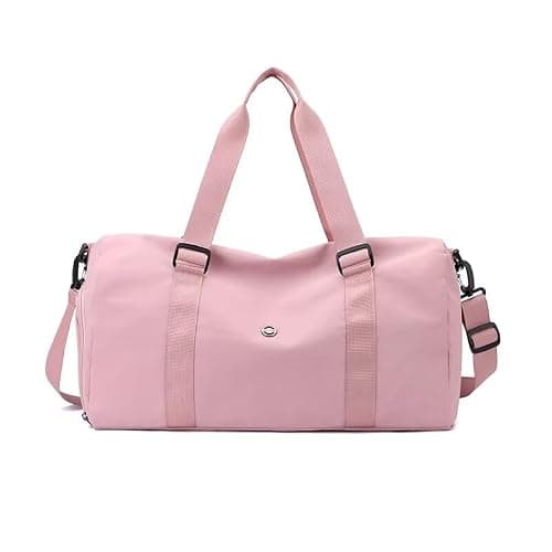 ROSSRORE Womens Gym Sports Travel Bag with Shoes Compartment & Wet Pocket, Weekend Overnight Duffle Hospital Bag Carry On Bag Holdall for Travel Swimming Beige