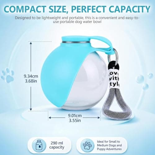Portable Dog Water Bottle, 2 in 1 Foldable Silicone & Clear Plastic Pet Water Cup for Travel, 285ml Large Capacity for Dogs Cats Outdoor Walking Hiking (blue) — view 2