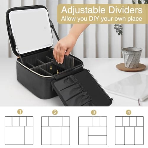 Makeup Bag with LED Mirror-3 Colors Modes Travel Makeup Organiser Black — view 6
