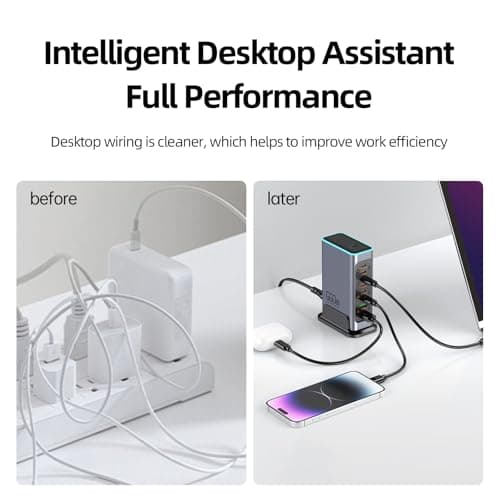 660W USB C Charger 8-Port Fast GaN Charger 140W/100W/30W USB C Charging Station with Colorful Lights Multi Port Power Adapter for Laptop, MacBook Pro, Dell XPS, iPad, iPhone, Samsung — view 6