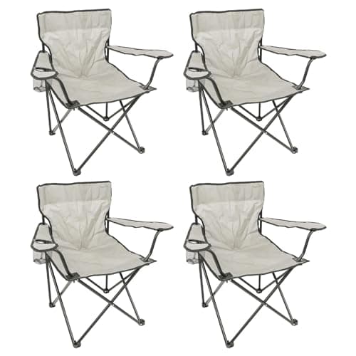 Harbour Housewares Folding Camping Chairs - Beige - Pack of 4 - Canvas Outdoor Lawn Seat for Picnic, Garden, Beach, Hiking, Fishing