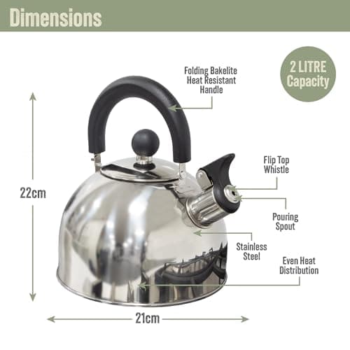 Milestone Camping 2L Whistling Camping Kettle/Durable and Lightweight/Pouring Spout and Heat-Resistant Handle/Stainless Steel/Ideal for Camping, Fishing, Workshops and Garages 65580 — view 2
