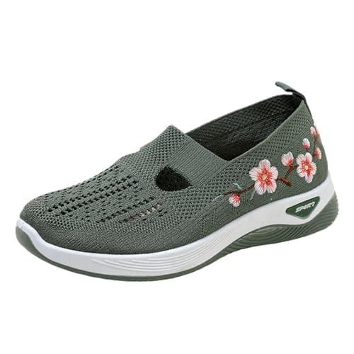 Orthopedic Shoes for Women,Women Comfy Orthopedic Walking Shoes Womens Lightweight Slip-On Knitted Embroidery Sneakers Comfortable Walking Shoes Breathable Slip On Arch Support Non-Slip Sneakers — view 3
