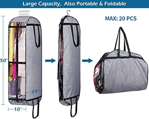 MISSLO 50" Garment Carrier for Suit Travel Dress Moving Bag for Hanging Clothes Covers with strong Oxford Fabric Suit Carriers for Women and Men, Grey — view 3