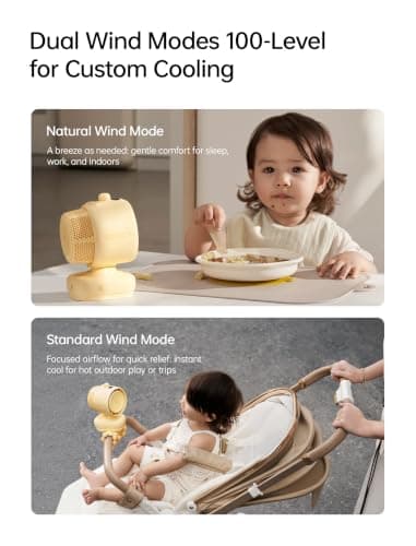 JISULIFE Chic Stroller Fan 2026 –Baby Cool Helper: Smart 120° Auto Oscillation with 100 Speeds, 21H Super-Long Battery, Portable Baby Fan for Crib, Stroller & Bedroom, Gift for Moms-Yellow(Quadpod) — view 5