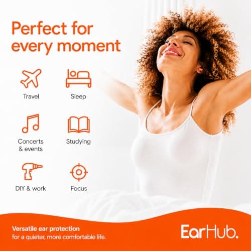 EarHub Premium Soft Foam Orange Earplugs 30 Pairs. Hearing Protection 34dB. Ear Plugs Best Used for Sleep. Also Used for Travel, Work, Study & Concerts — view 5