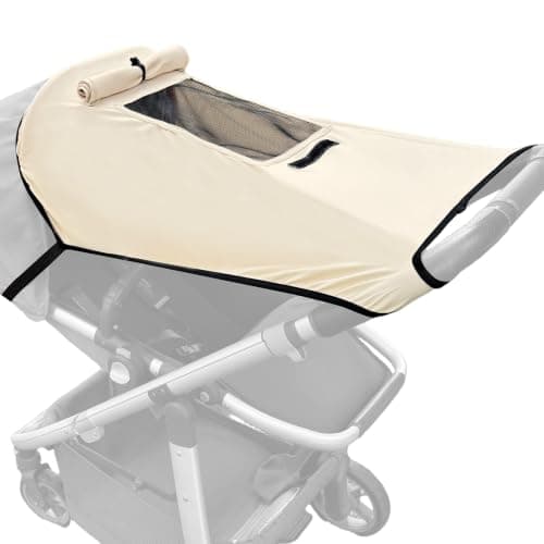 Bighan Pram and Stroller Sun Shade Cover Blocks 99% UV Baby Sleep Aid and Breathable Blackout Canopy for Pushchairs Buggies and Travel Strollers Khaki