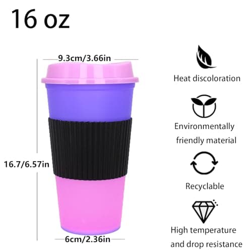 Yisituo 480ml Reusable Coffee Cups with Lids, Plastic Tumblers, 12 Pack Colour Changing Travel Mugs, for Home, Car, Beach, Camping, and Party (12, Colour) — view 2