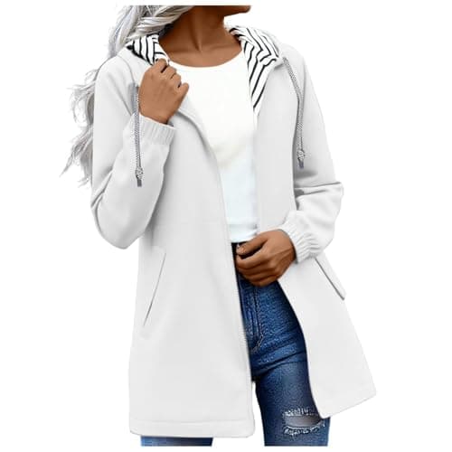 Gkojhj Hooded Raincoat Ladies Waterproof Jackets Womens Drawstring Zipper Rain Coat Hiking Cycling Lightweight Plus Size Windbreaker Jackets Windproof Trench Coats-1