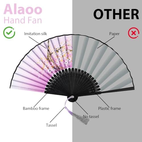 Alaoo Folding Fans, Handheld Fan Fabric Manual Fan Chinese Fans with Tassel for Birthday Gifts Dancing Cosplay Wedding Party Props Decoration(A Purple) — view 6