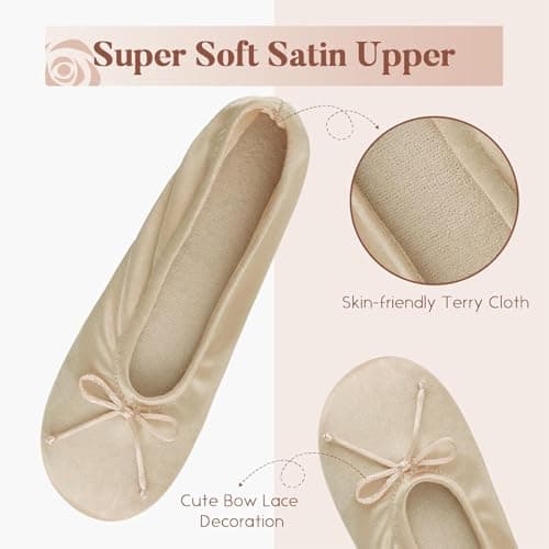BCVIA Women's Ballerina House Slippers with Bow, Ballet Flat Lightweight Comfy Memory Foam House Shoes(gol9-10) — view 3