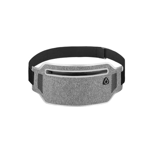 Ahijklmn Running belt,Slim Running Waist Fanny Pack Runner Exercise Phone Belt Hip Pouch Bag for Women Men iphone Samsung, White Grey, One Size, Classic