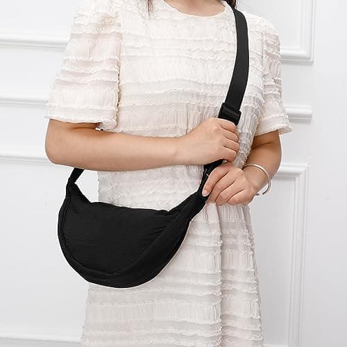 Firtink 2 Pack Crescent Bag for Women Men, Nylon Crescent Bags Dumpling Bag Hobos Crossbody Bags Purse with Adjustable Strap(Beige) — view 2