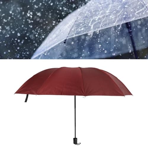 Kukyller Windproof Travel Umbrella, Travel 10 Ribs Portable Manual Windproof Rainproof Sunscreen Folding Umbrella for Outdoor Camping (Burgundy) — view 2