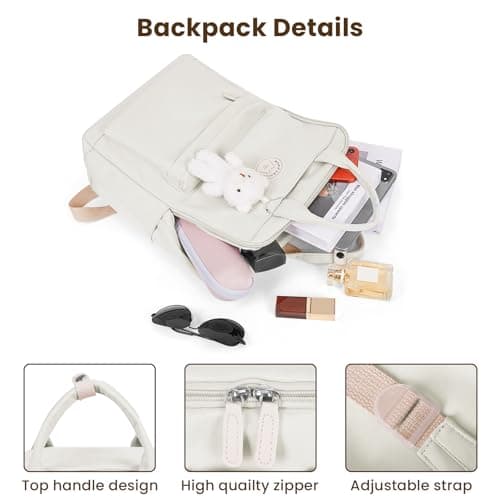 TIAASTAP Aesthetic Backpack School Bags for Girls Kawaii School Backpack with Cute Pendant Preppy School Bag for Kids Boys Teenage Primary Secondary Middle School (White) — view 4