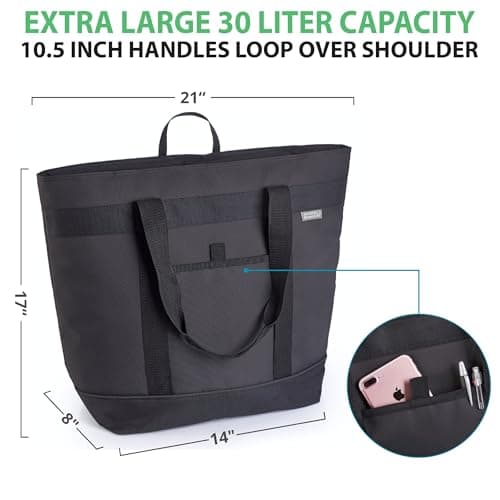 Jumbo Insulated Cooler Bag - Heavy Duty Soft Insulated Grocery Bag (Black) — view 2