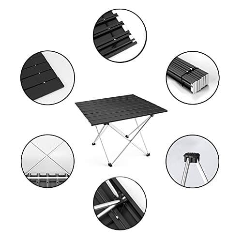 Outry Aluminum Folding Camping Table, Portable Collapsible Light Weight Table for Picnic, Camp, Beach, Fishing, BBQ (Black, L - Unfolded: 27" x 18.3" x 15.7") — view 5