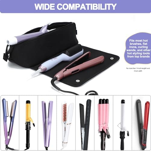 Travel Essentials Neoprene Hair Tools Bag w/Heat Resistant Mat for Flat or Curling Irons, Straighteners Haircare Accessories, Airport Essentials, Gifts for Women Friends Sister for Birthday Black — view 6