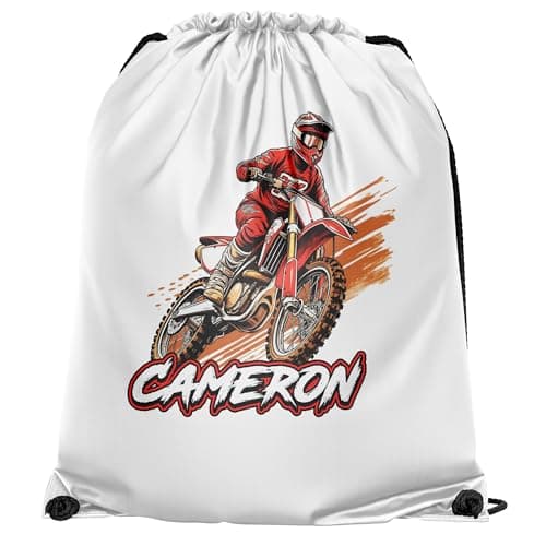 Personalised Red Dirt Bike Drawstring Bag for Boys Off Road Track Motorbike Back to School PE Sports Kids Bag, One Size, Black — view 2